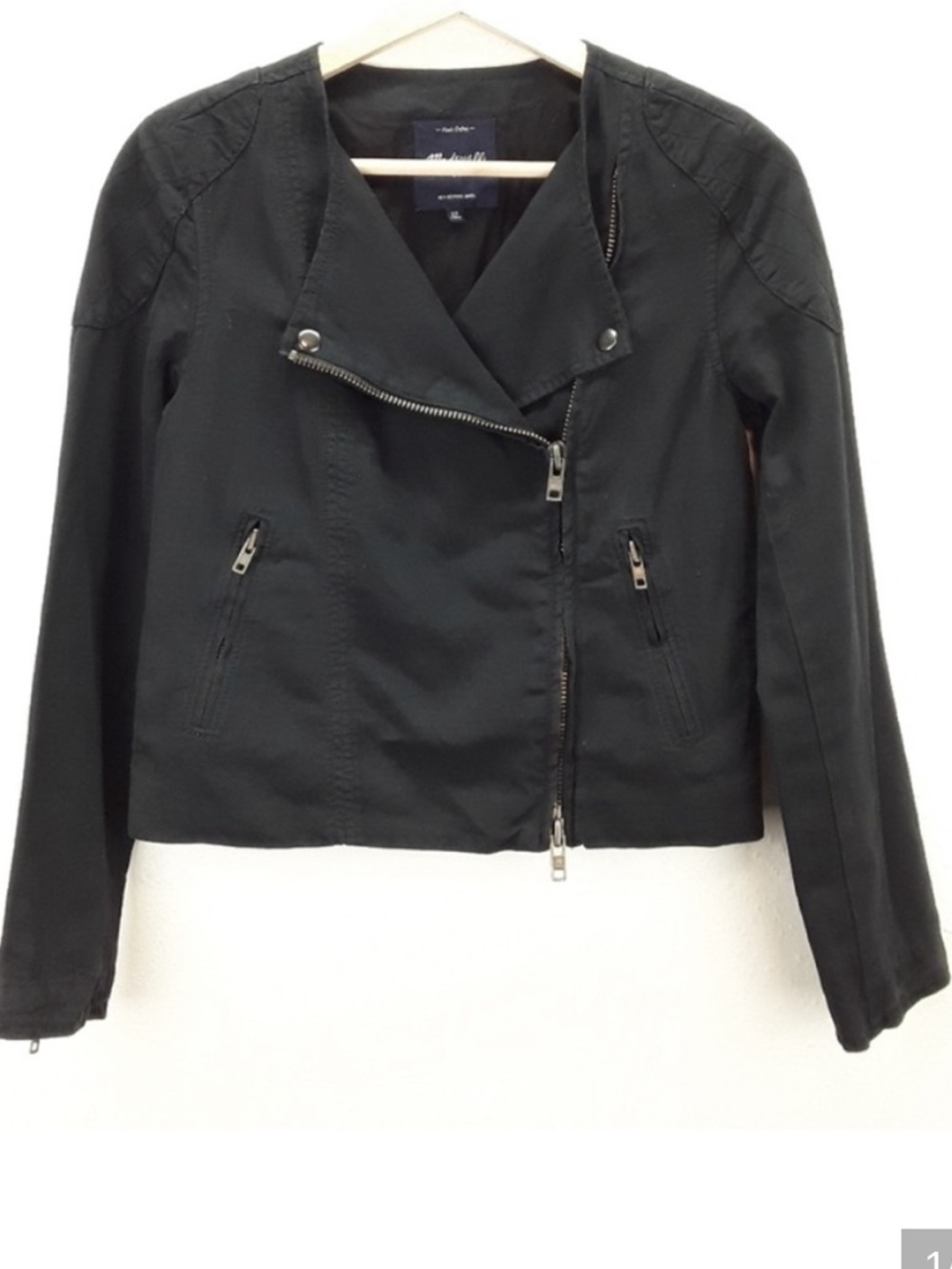 Madewell cotton linen sidecar black moto zip asymmetrical jacket sz S